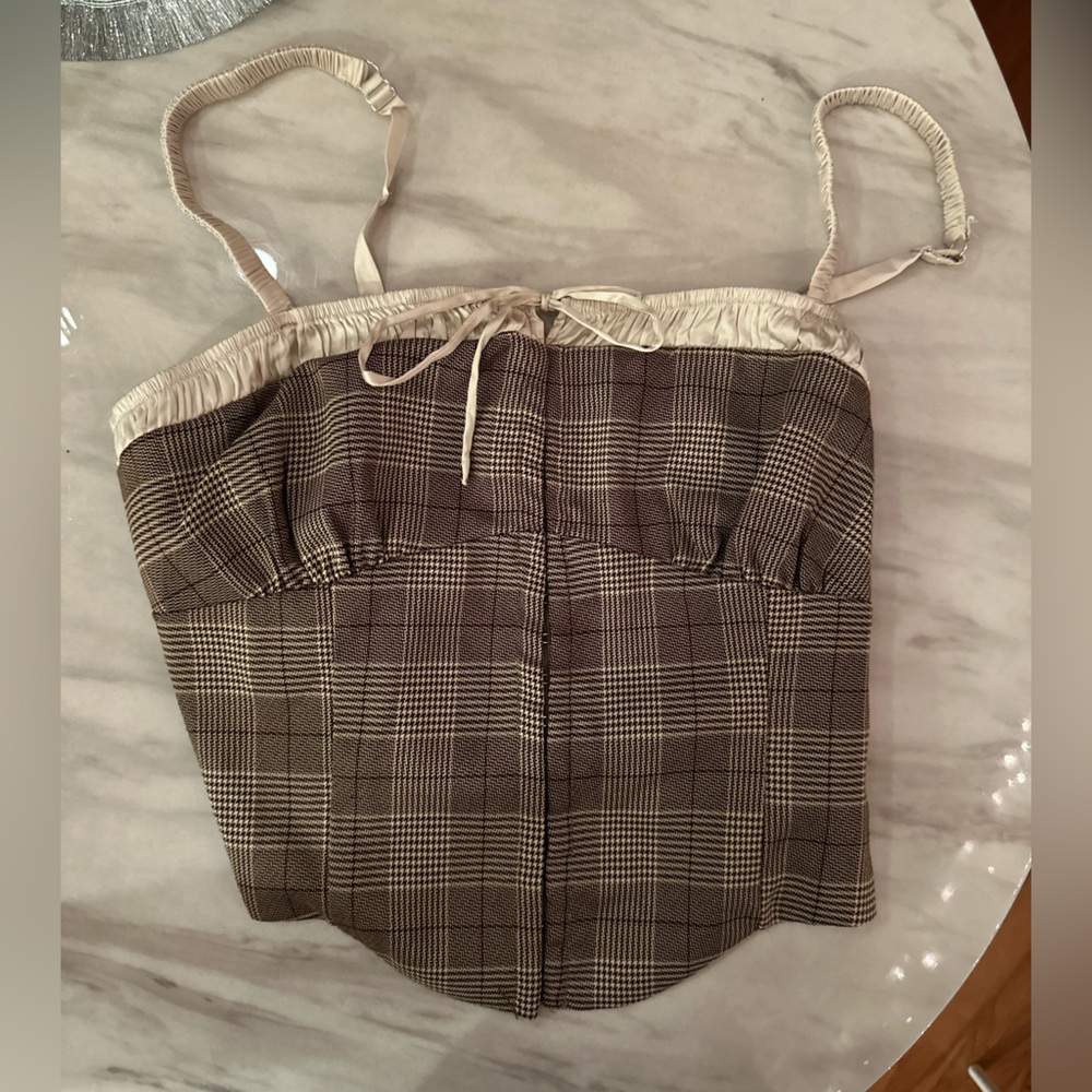 Windsor Brown and Cream Plaid Drawstring Tank